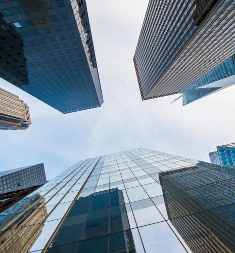 Skyscrapers in Manhattan, looking up